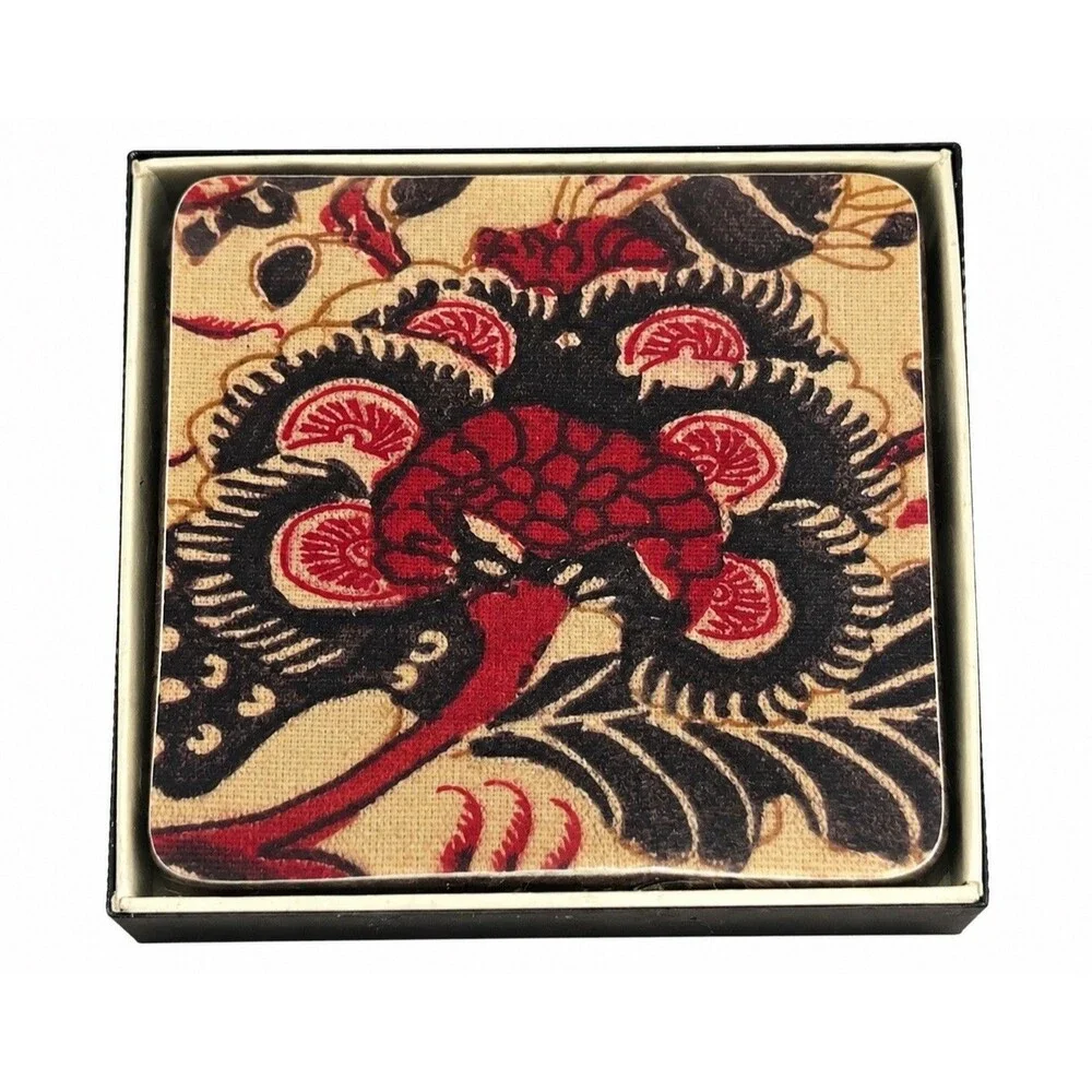 Pottery Barn Jordan Cork Coasters Set of 4 Tan Red Brown Fall Table Decor New